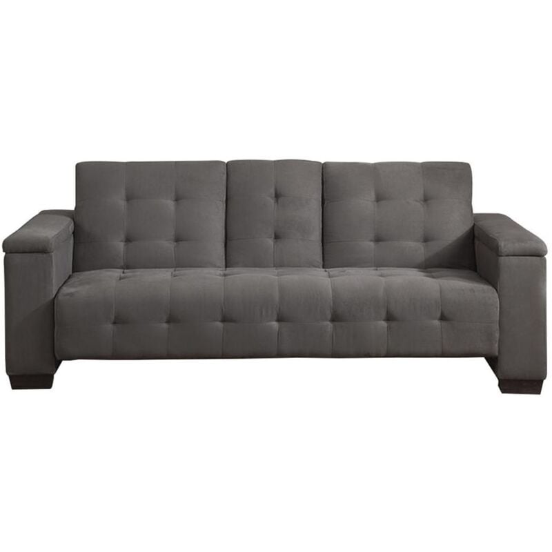 Vente-unique - Canapé 3 places clic-clac en microfibre devonshire avec tablette centrale rabattable - Gris