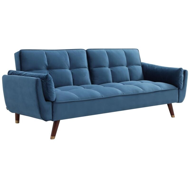 Vente-unique - Canapé 3 places convertible clic-clac en velours bleu gulcan