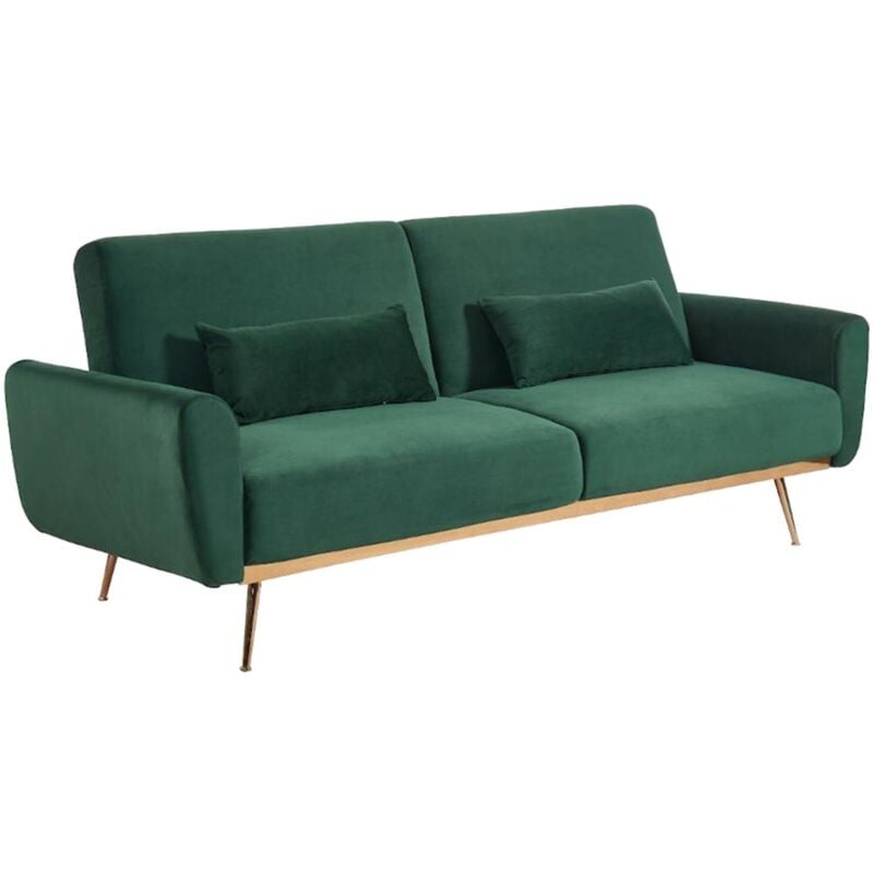 Vente-unique - Canapé 3 places convertible clic-clac en velours launei - Vert sapin