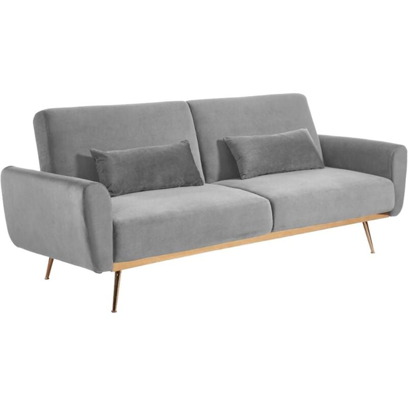 Vente-unique - Canapé 3 places convertible clic-clac en velours launei - Gris clair