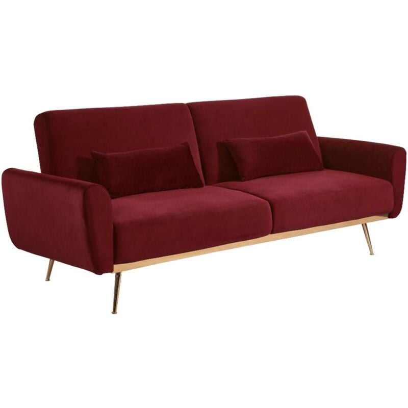 Vente-unique - Canapé 3 places convertible clic-clac en velours launei - Bordeaux