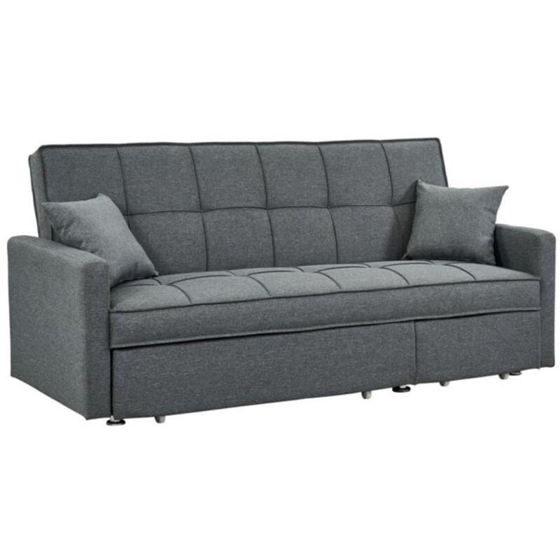 Vente-unique - Canapé 3 places convertible en tissu canetti - Gris