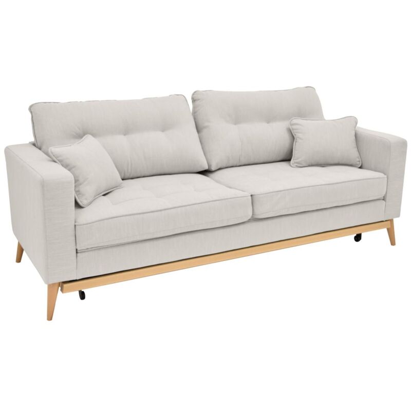 Vente-unique - Canapé 3 places convertible en tissu beige kenza