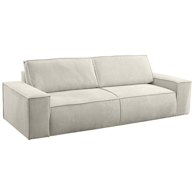 Vente-unique - Canapé 4 places convertible en velours côtelé beige amelia