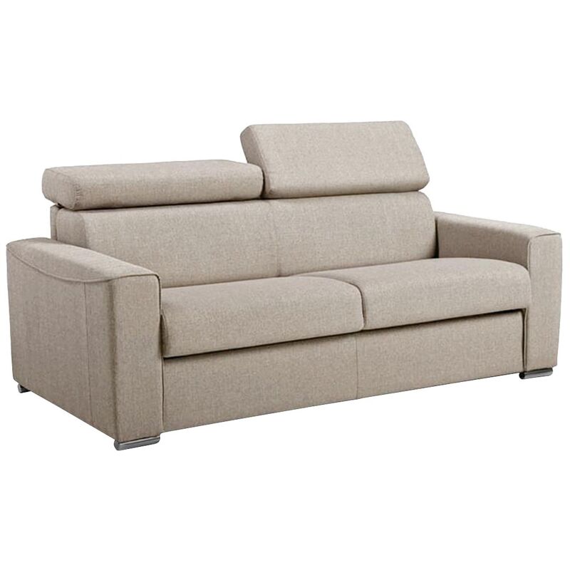Canapé 3 places convertible express en tissu beige - couchage 140 cm - Matelas 16 cm mémoire de forme VIZIR