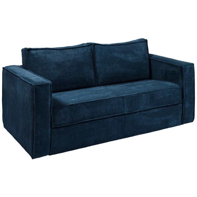 Vente-unique - Canapé 3 places convertible express en velours côtelé bleu nuit - Couchage 140 cm - Matelas 14 cm loreto