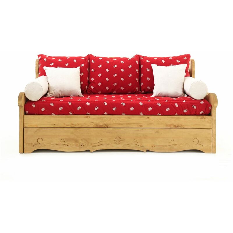 Canapé 3 places convertible gigogne 160 x 190 cm pin massif - Edelweiss Dahu - Rouge