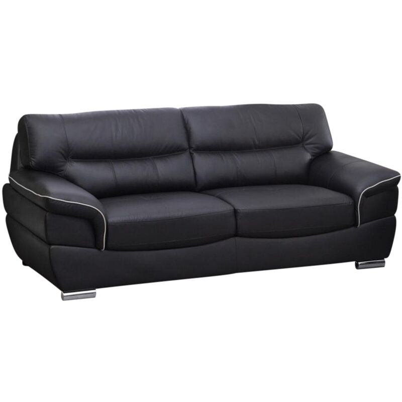 VENTE UNIQUE Canap&eacute; 3 places en cuir THIBAULT - Noir - Noir