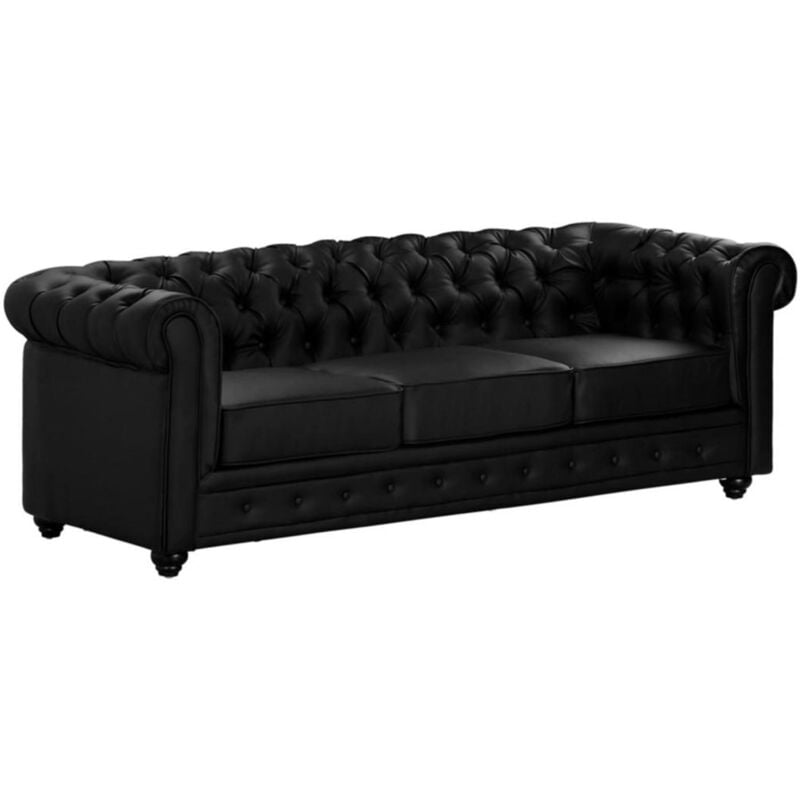 Vente-unique - Canapé 3 places en simili chesterfield - Noir