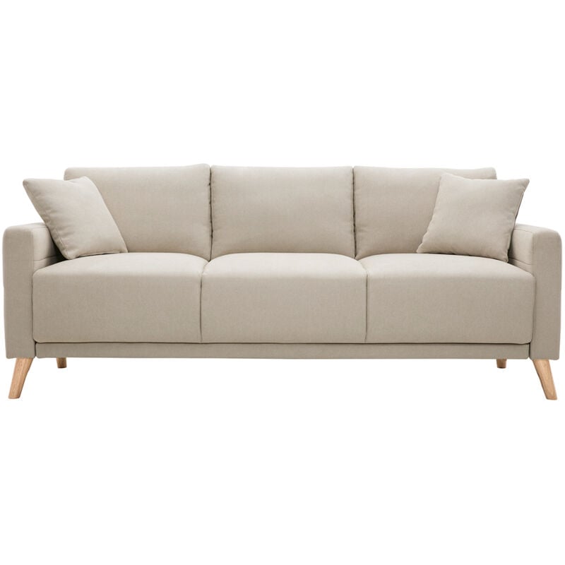 Canapé 3 places en tissu beige et bois clair munik