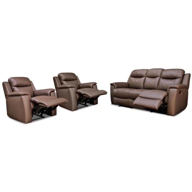 Vente-unique - Canapé 3 places et 2 fauteuils relax evasion en cuir - Marron