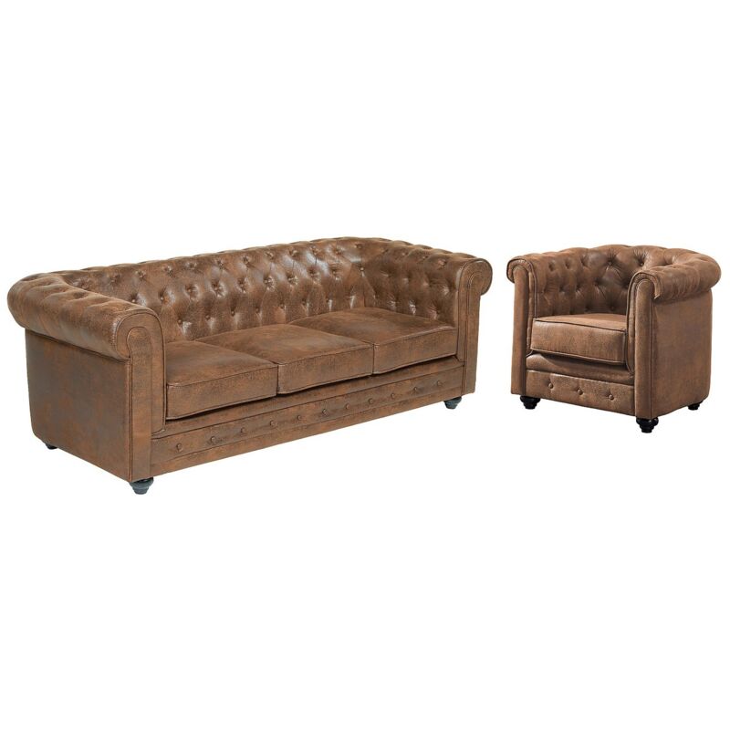 Vente-unique - Canapé 3 places et fauteuil chesterfield en microfibre aspect cuir vieilli