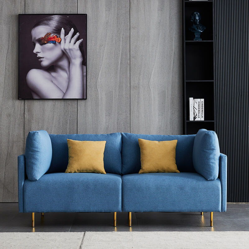 Canapé 3 Places Moderne Tissu en Lin avec Cadre en Bois Massif pour Salon, Appartement 188x72x84cm Bleu