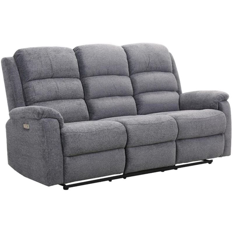 Vente-unique - Canapé 3 places relax électrique avec tablette en tissu anthracite nevers
