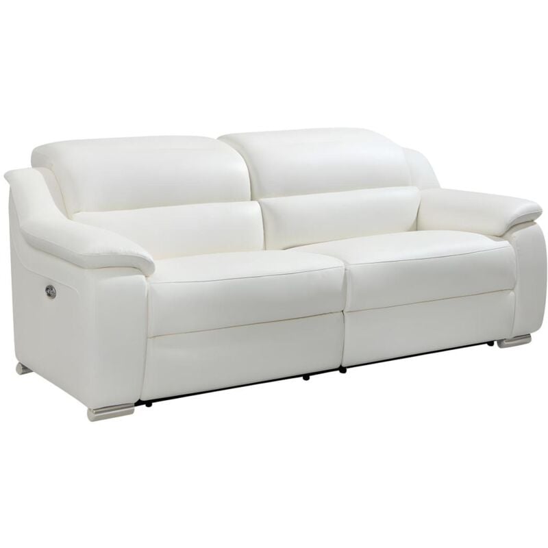 Vente-unique - Canapé 3 places relax électrique en cuir blanc arena iii