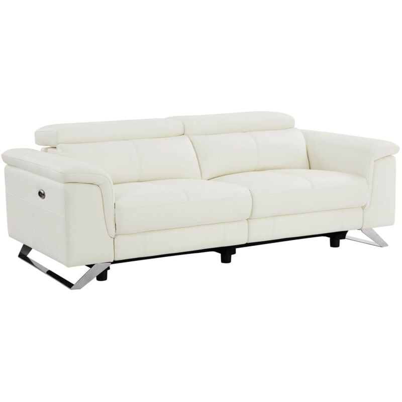 Vente-unique - Canapé 3 places relax électrique en cuir de vachette blanc breyt ii