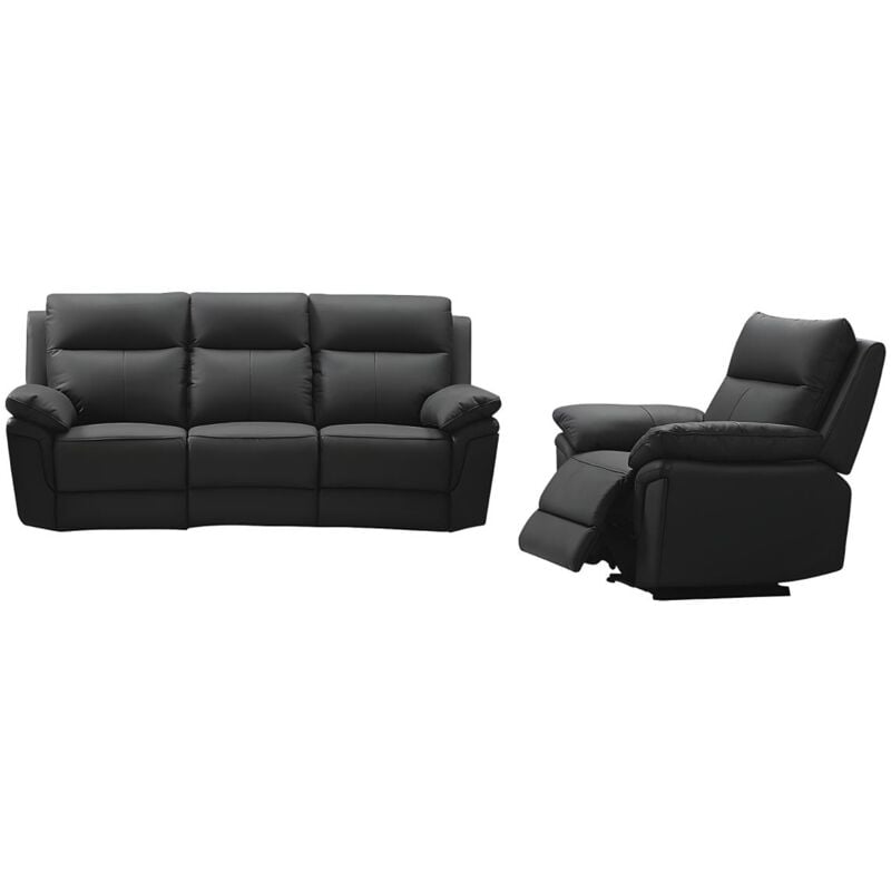 Vente-unique - Canapé 3 places et un fauteuil relax en cuir de buffle pakita - Noir