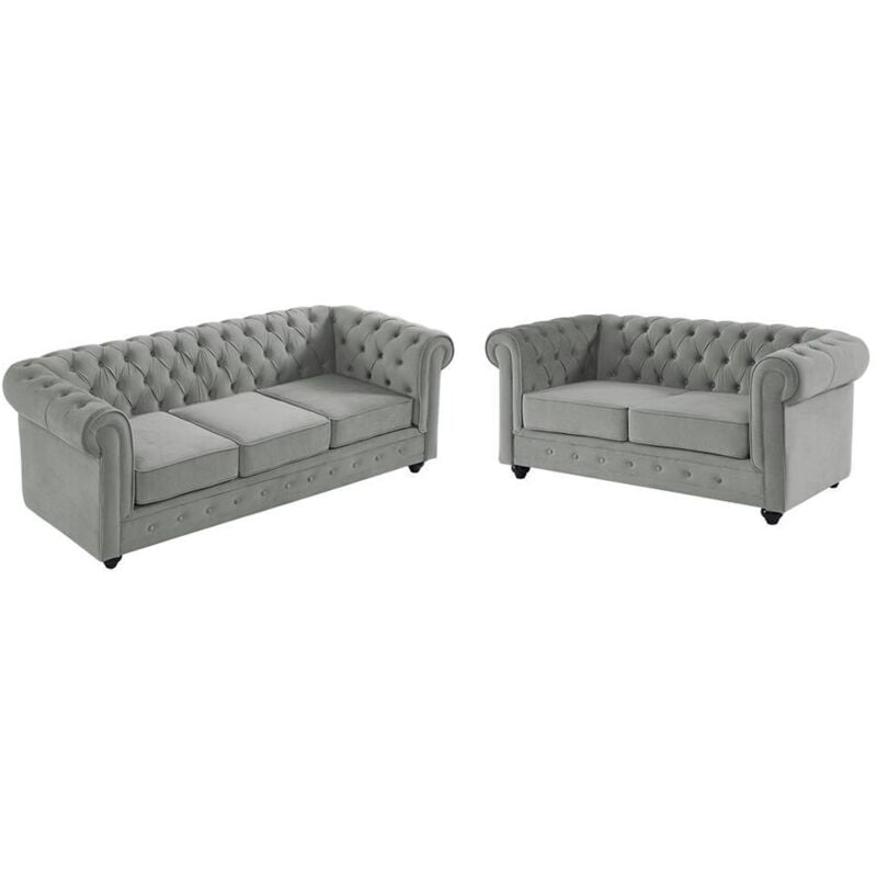 Canapés 3 places et 2 places CHESTERFIELD - Velours gris clair
