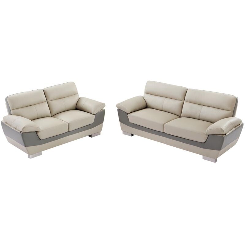 Vente-unique - Canapés 3 places et 2 places en cuir francesca - Taupe