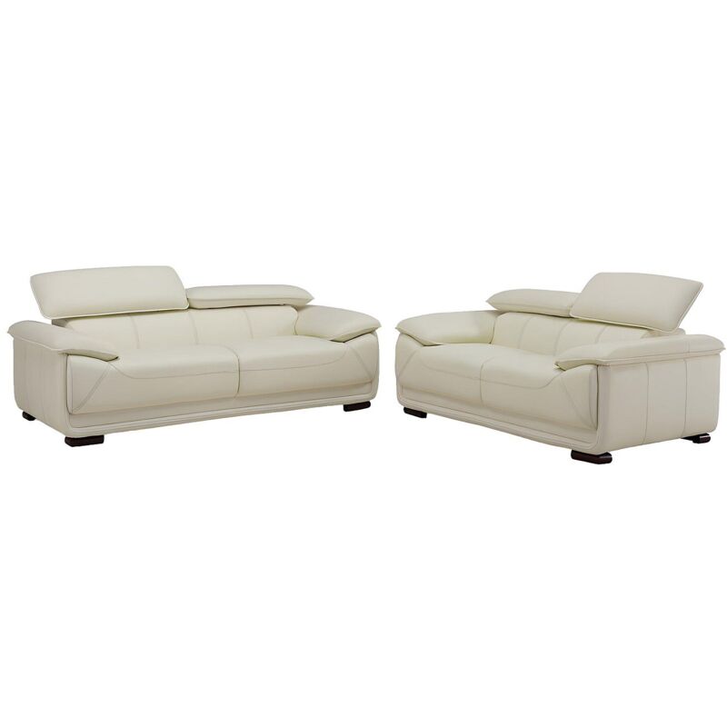 Vente-unique - Canapés 3 places et 2 places en cuir macelo - Ivoire