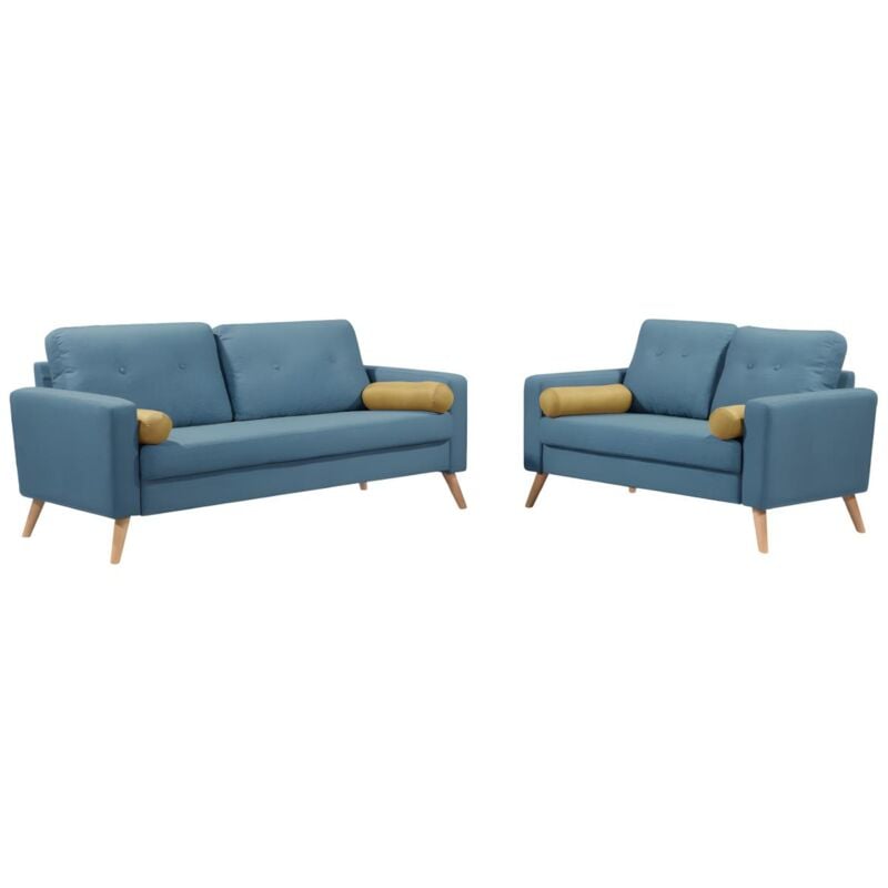 Vente-unique - Canapés 3 places et 2 places tatum en tissu - Bleu