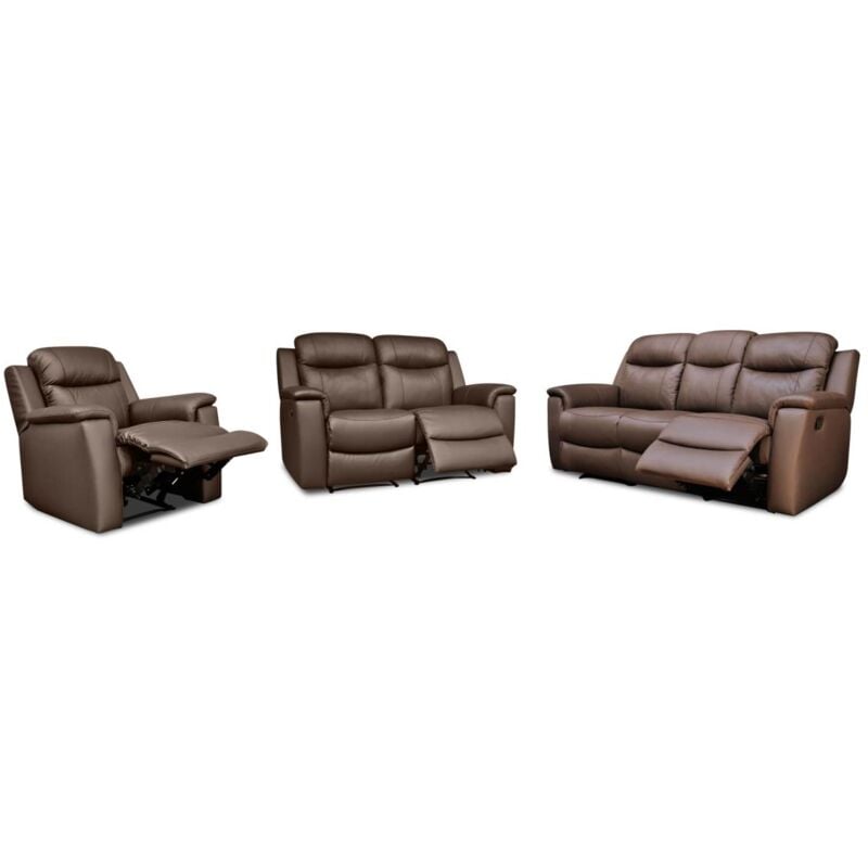 Canapés 3 places 2 places et un fauteuil relax EVASION en cuir - Marron