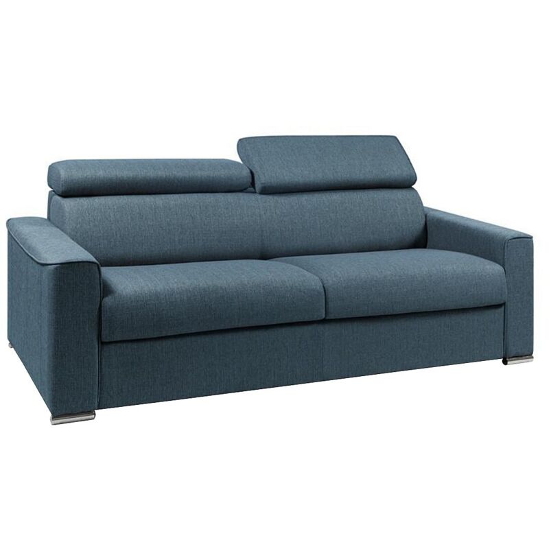 Canapé 4 places convertible express en tissu bleu - couchage 160 cm - Matelas 14 cm avec mémoire de forme VIZIR