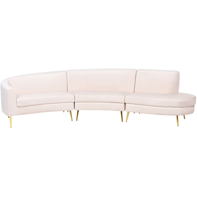 Beliani - Canapé 4 Places en Velours Beige de Style Rétro à Pieds Dorés et Forme Courbe Moss