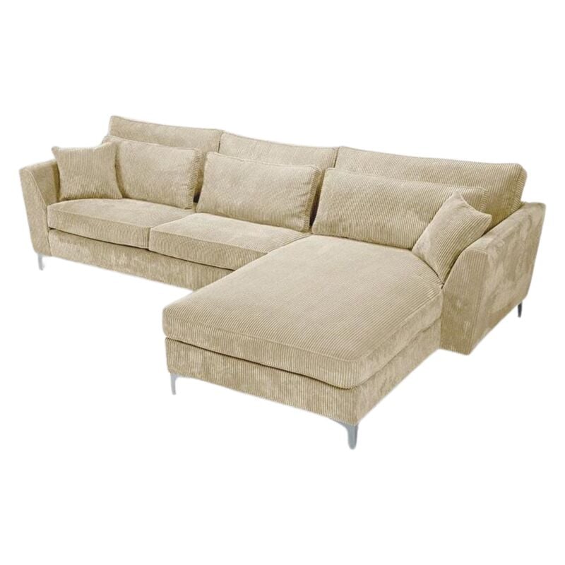 Canapé angle droit velours côtelé beige Isla
