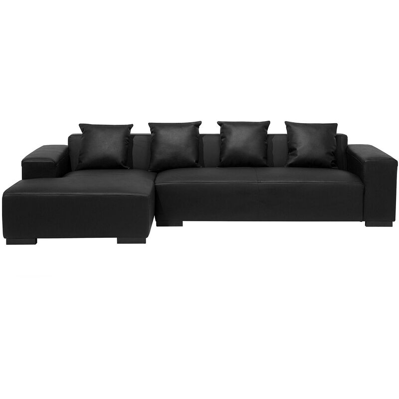 Canapé angle à droite 4 places en cuir noir LUNGO