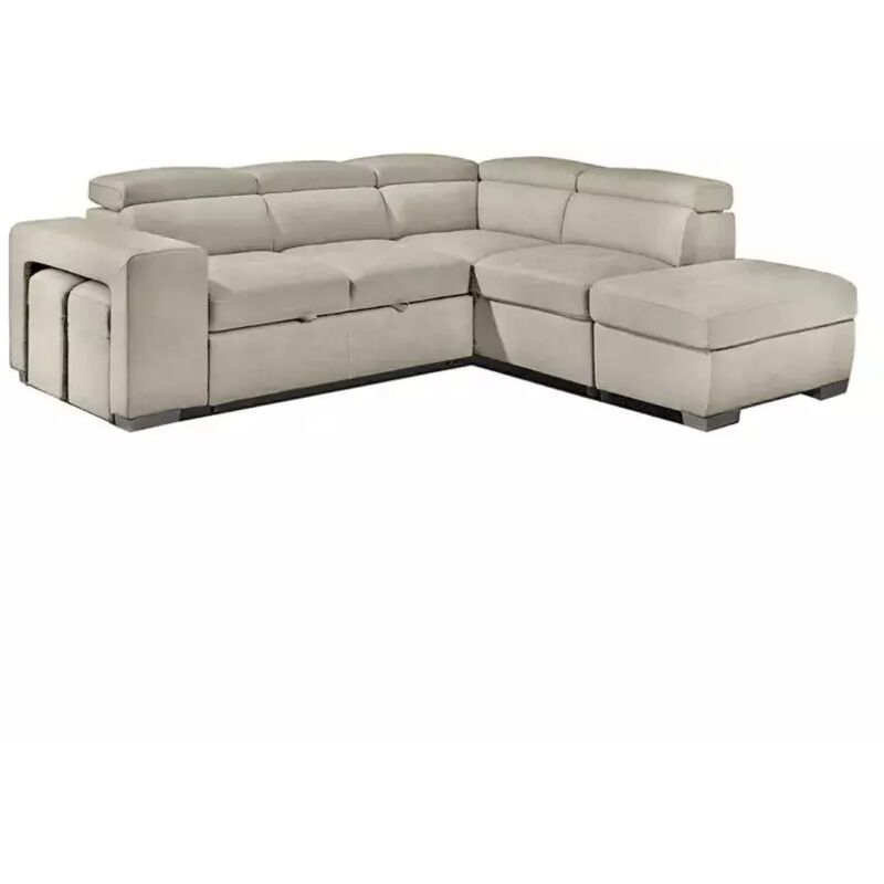 Meubletmoi - Canapé d'angle droit convertible en tissu beige avec 2 poufs - vegas