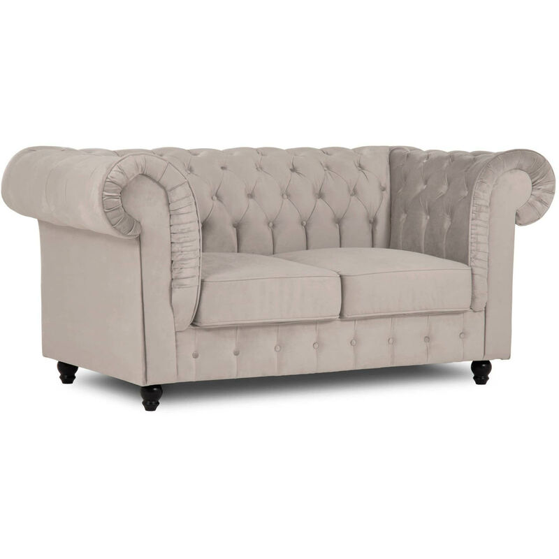 Canapé chesterfield 2 places en velours beige - WILSTON