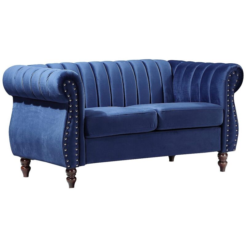 Vente-unique - Canapé chesterfield 2 places en velours bleu roi trumbo