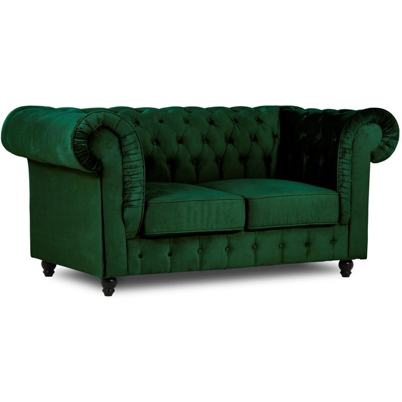 Canapé chesterfield 2 places en velours vert - WILSTON