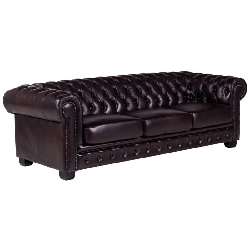 Vente-unique - Canapé chesterfield 4 places brenton 100% cuir de buffle - Marron reflets châtains