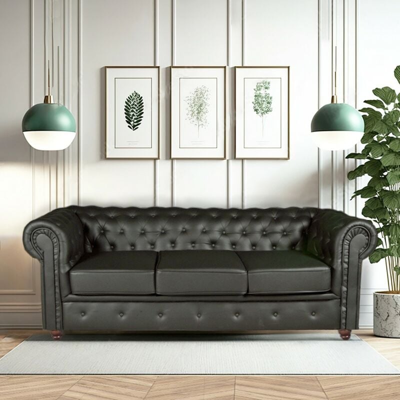 Canapé chesterfield 3 places / Noir/ 213x85x72