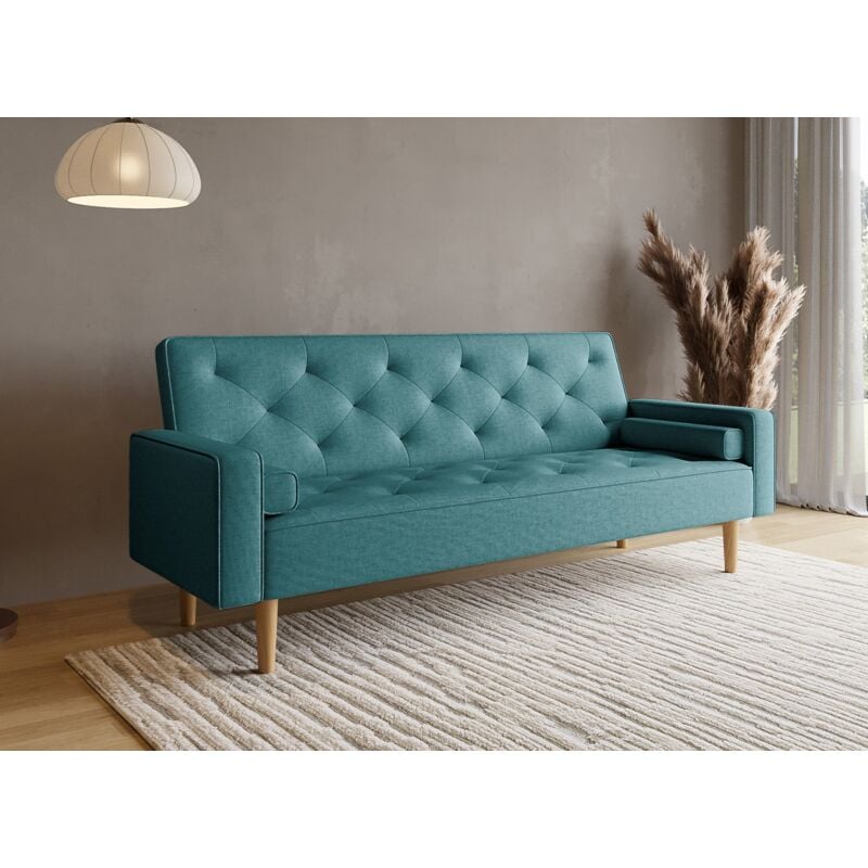 Deco In Paris - jakarta - Canapé clic clac en tissu bleu avec pieds en bois jakarta
