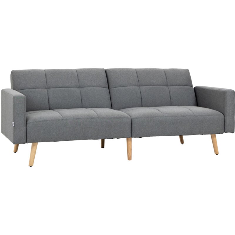 Homcom - Canapé convertible 2 places design scandinave dossier inclinable 3 positions piètement bois tissu aspect lin gris