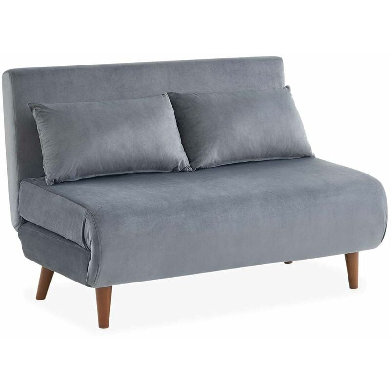 Sweeek - Canapé convertible 2 places - Guesta - pieds bois. banquette. dossier inclinable Velours Gris foncé