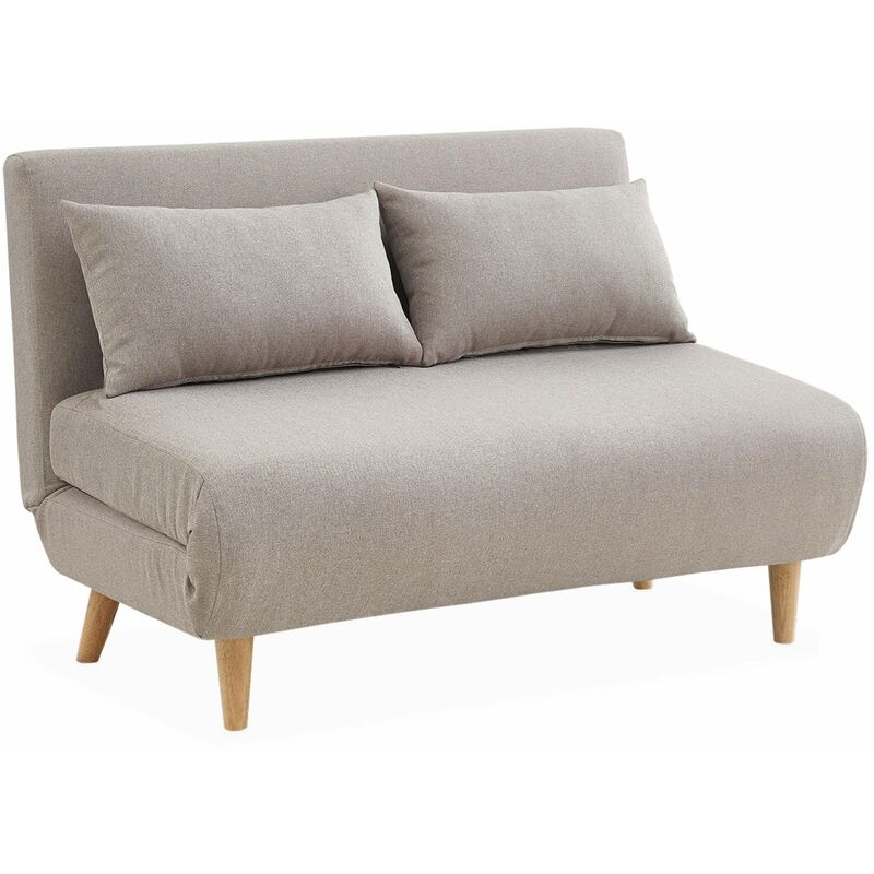 Sweeek - Canapé convertible 2 places scandinave - Guesta - pieds bois. banquette. dossier inclinable Polyester Beige - Beige