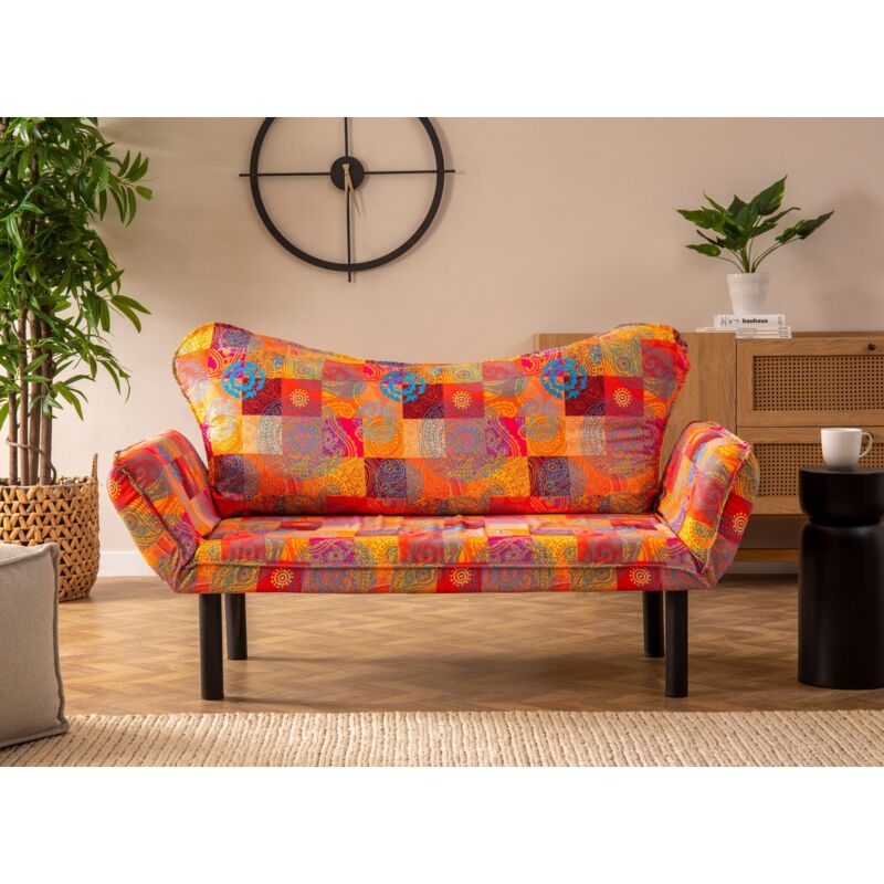 Les Tendances – Canapé convertible 2 places tissu patchwork 140cm – Longueur 140cm – Position lit L 180 x P 65cm – Confort optimal Les Tendances – Canapé convertible 2 places tissu patchwork 140cm – Longueur 140cm – Position lit L 180 x P 65cm – Confort optimal