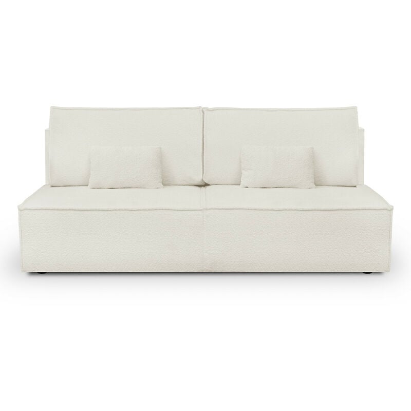 Homifab - Canapé convertible 3 places avec coffre de rangement en tissu bouclette écru - Milla