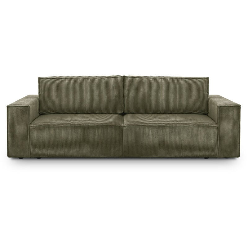 Homifab - Canapé convertible 3 Places avec coffre de rangement en velours côtelé vert kaki - Harper