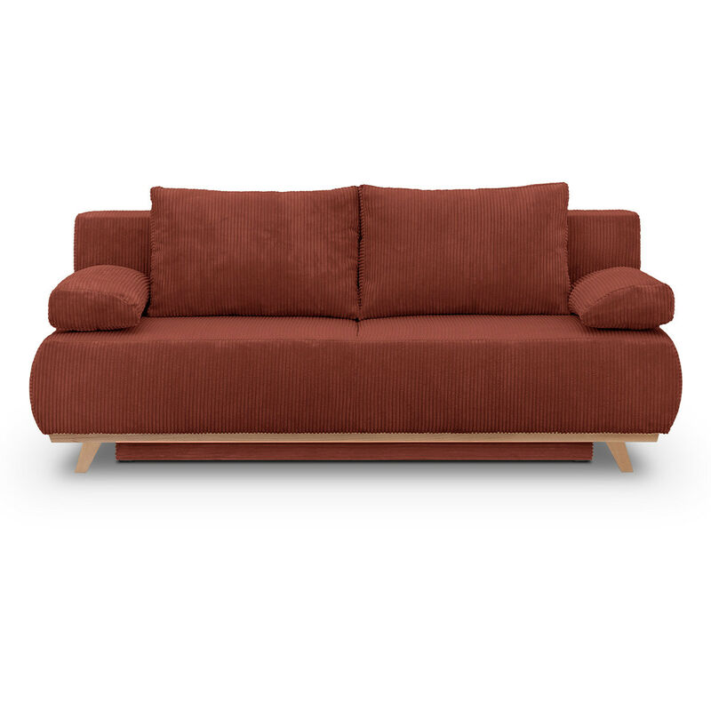 Homifab - Canapé convertible 3 places avec coffre de rangement en velours côtelé rouille - Laria