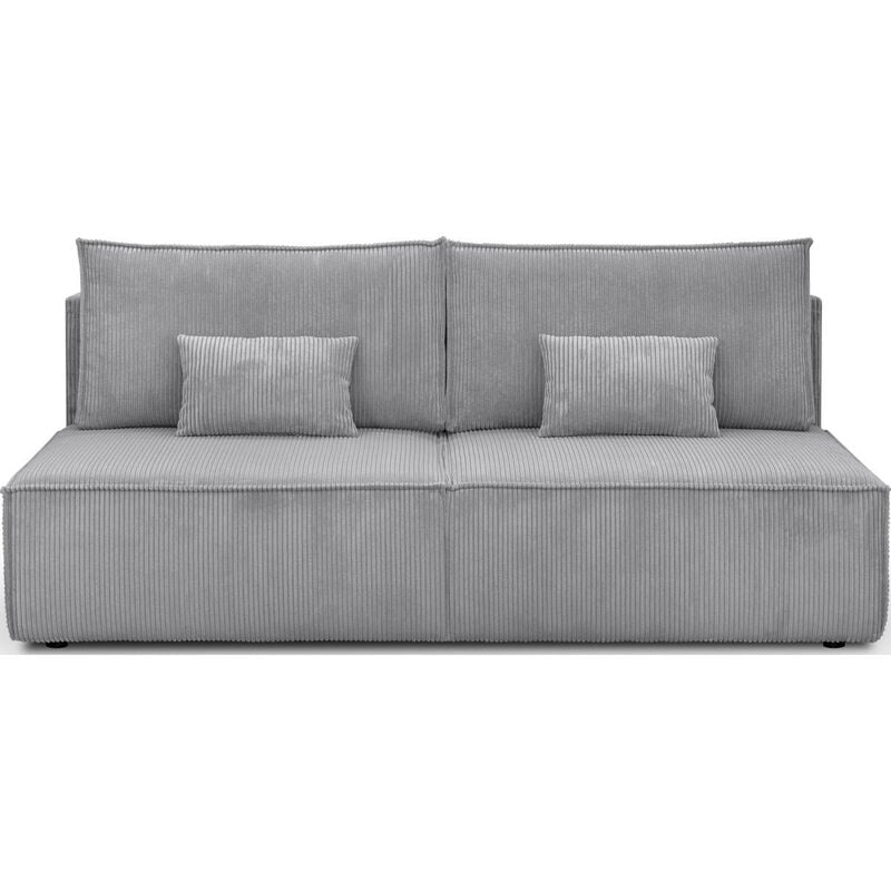 Homifab - Canapé convertible 3 places avec coffre de rangement en velours côtelé gris clair - Milla