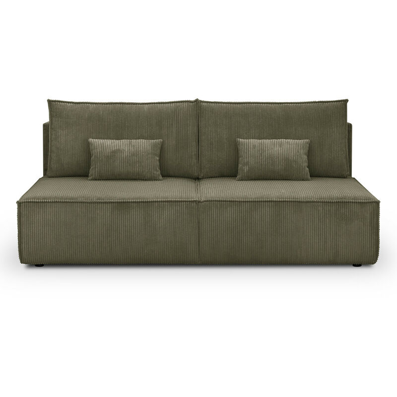 Homifab - Canapé convertible 3 places avec coffre de rangement en velours côtelé vert kaki - Milla