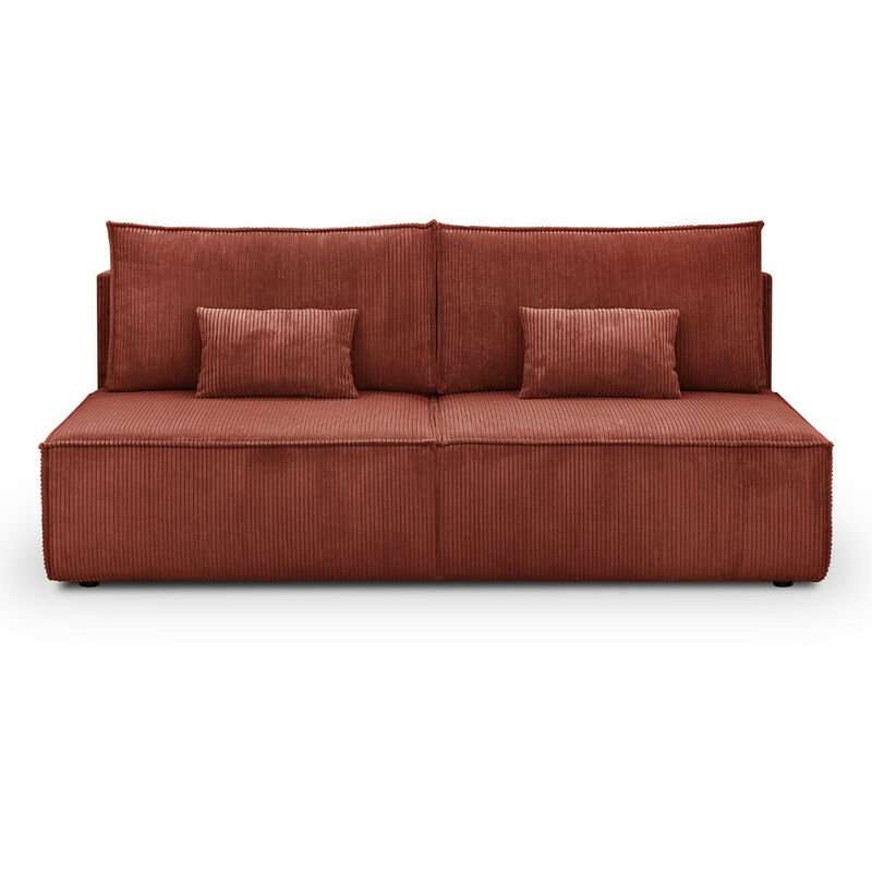 Homifab - Canapé convertible 3 places avec coffre de rangement en velours côtelé rouille - Milla