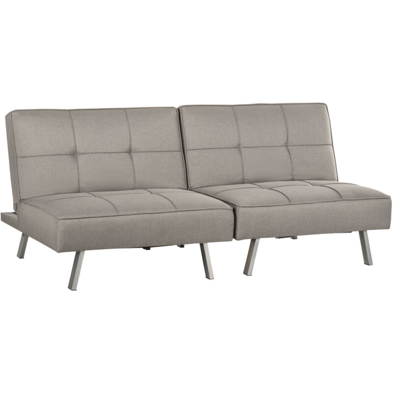 Homcom - Canapé convertible 3 places design contemporain effet capitonné dossier inclinable modulable acier tissu gris clair