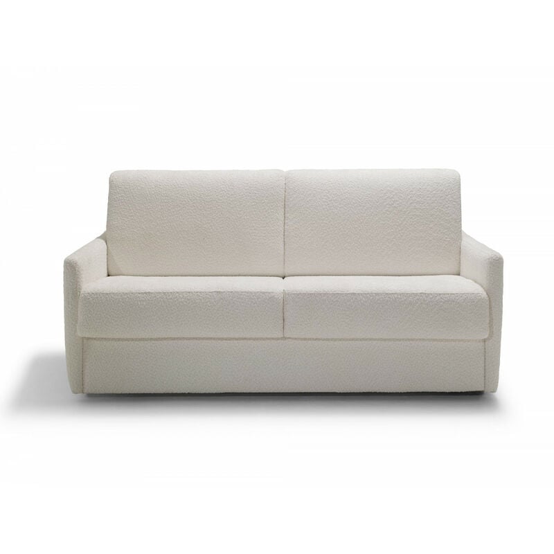 Homifab - Canapé convertible 3 places en tissu bouclé écru - Ouverture express - Couchage quotidien - Matelas hd 140 x 190 - Sienne