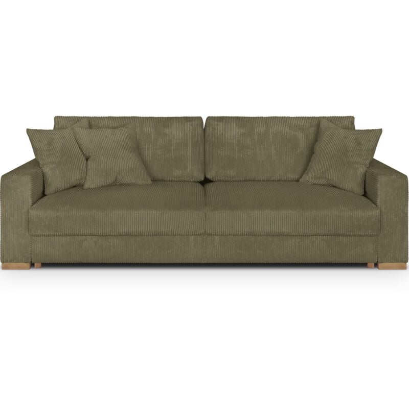 Homifab - Canapé convertible 3 places en velours côtelé vert kaki - Robin